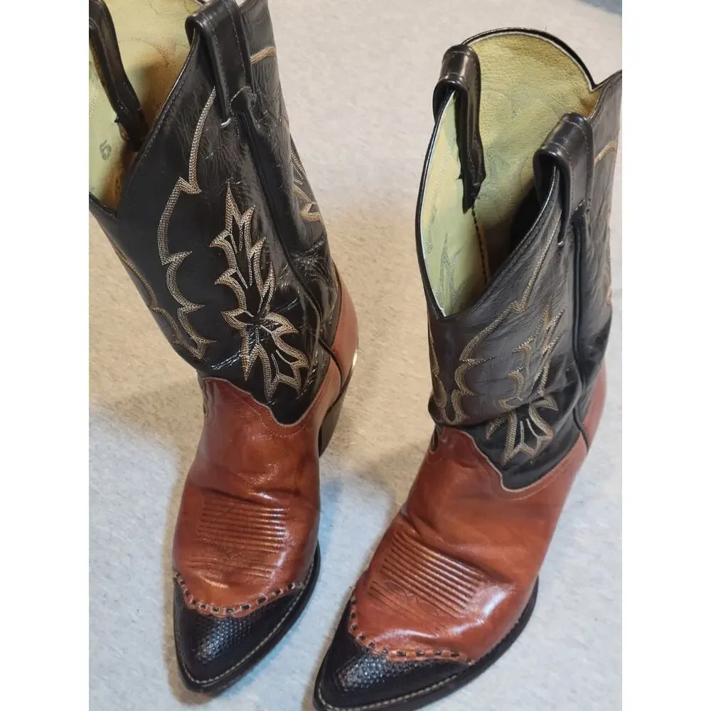 Vintage Tony Lama 6951 Men Brown Western Cowboy Boots J Toe Leather USA W Box
